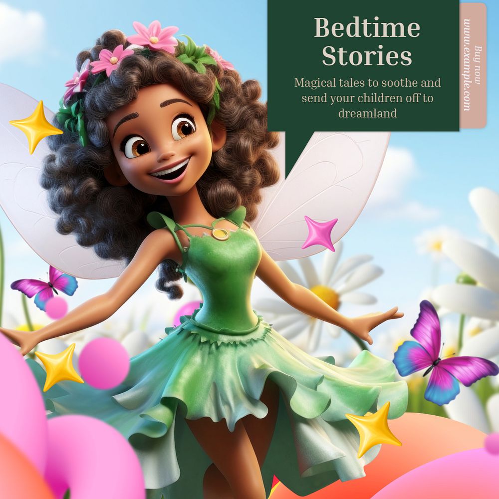 Bedtime stories Instagram post template, editable text