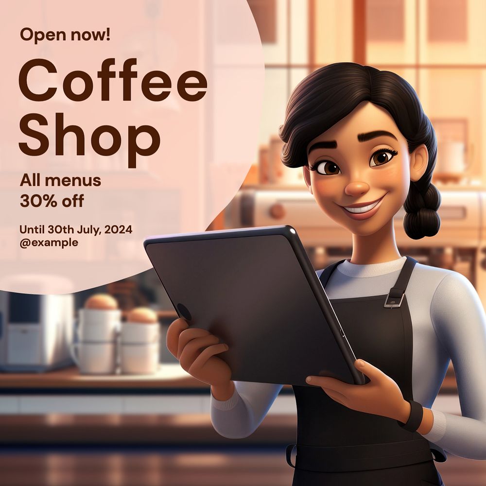 Coffee shop Instagram post template, editable text