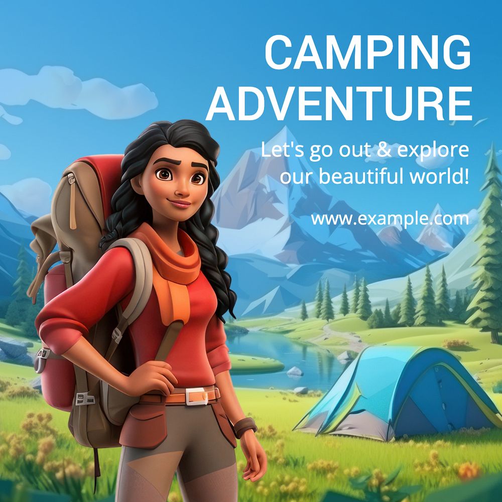 Camping adventure Instagram post template, editable text