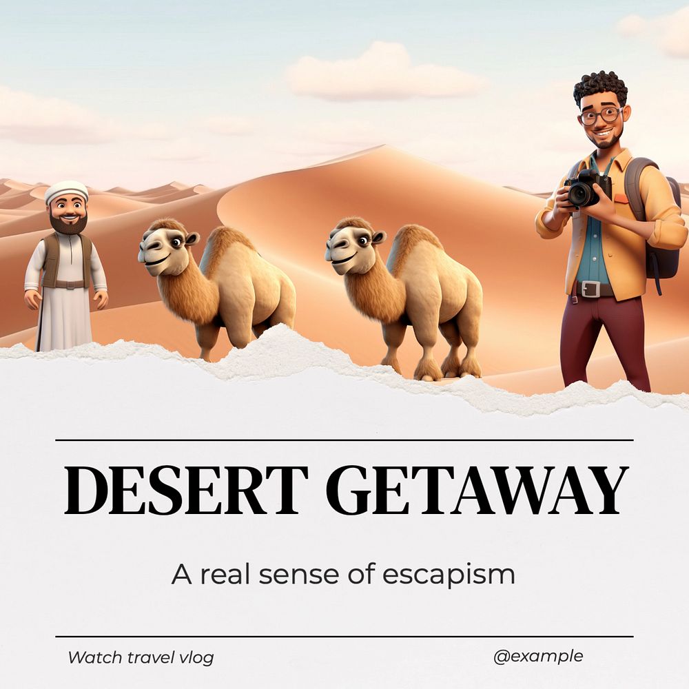 Desert getaway Instagram post template, editable text