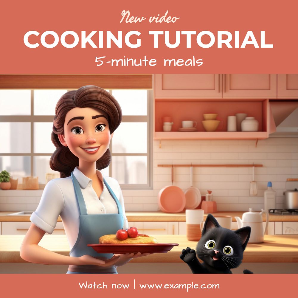 Cooking tutorial Instagram post template, editable text