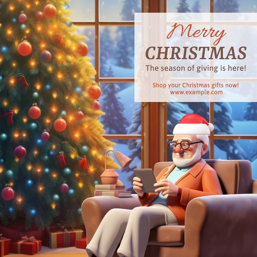 Merry Christmas Instagram post template, editable text