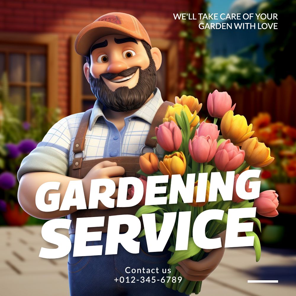 Gardening service Instagram post template, editable text