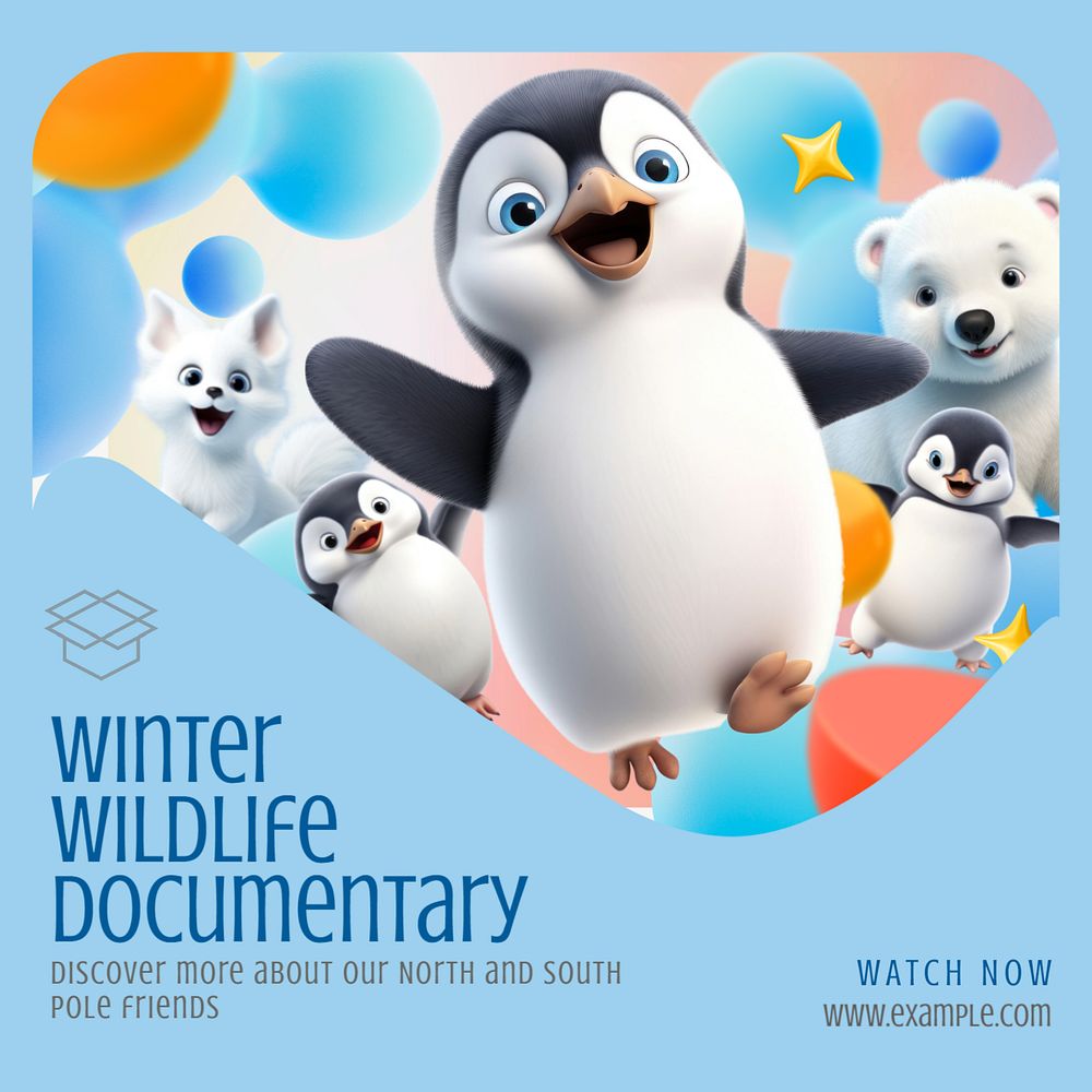 Winter wildlife documentary Instagram post template, editable text