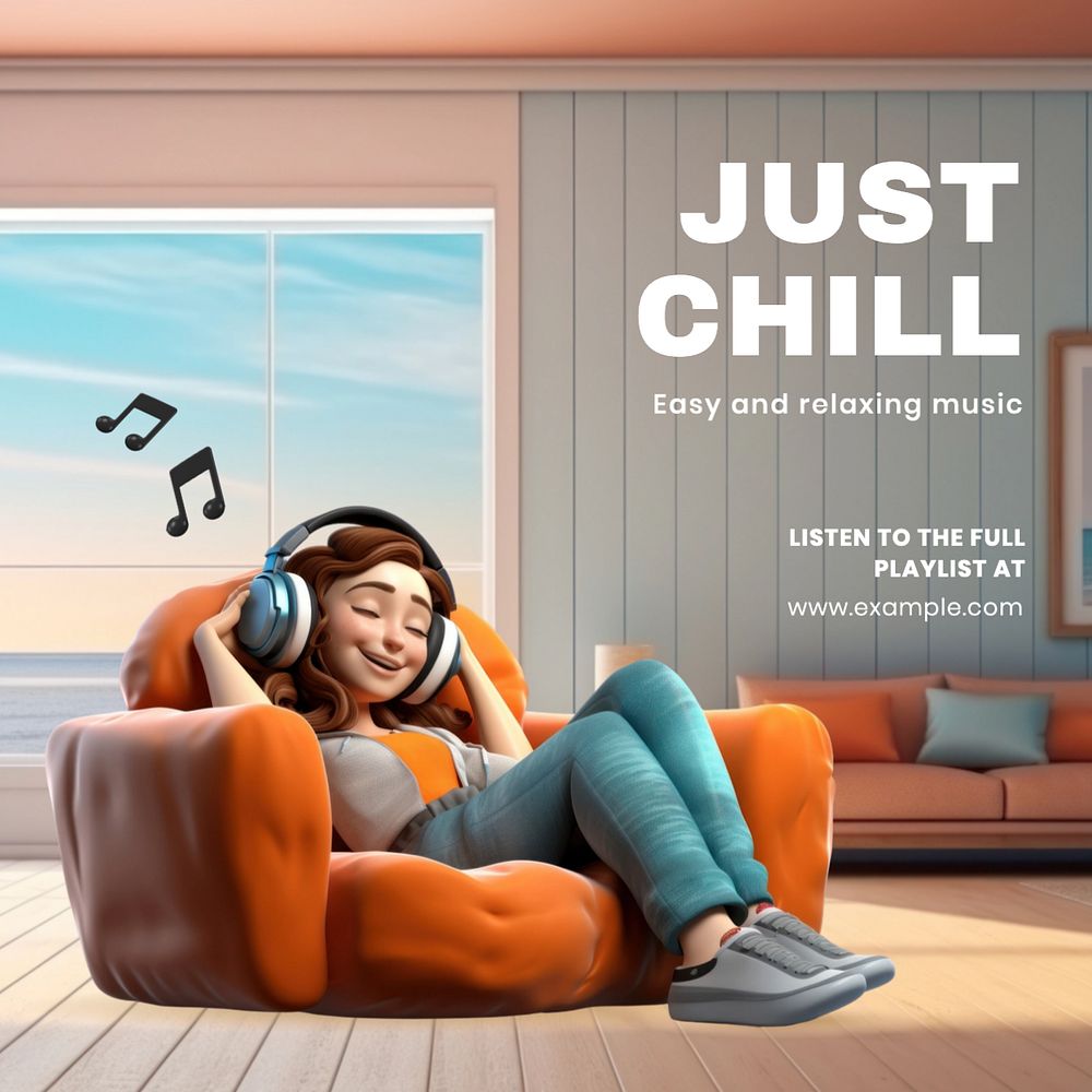 Chill music Instagram post template, editable text