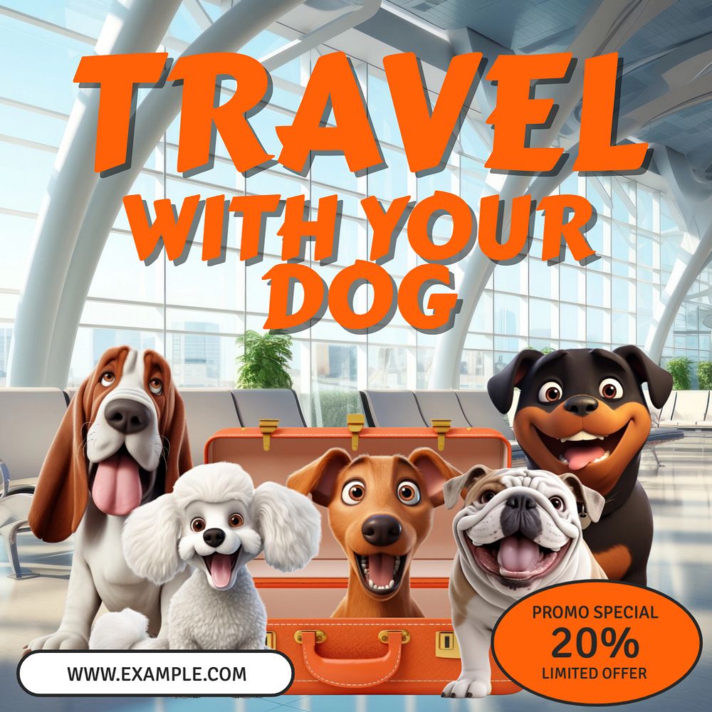 Pet travel Instagram post template, editable text