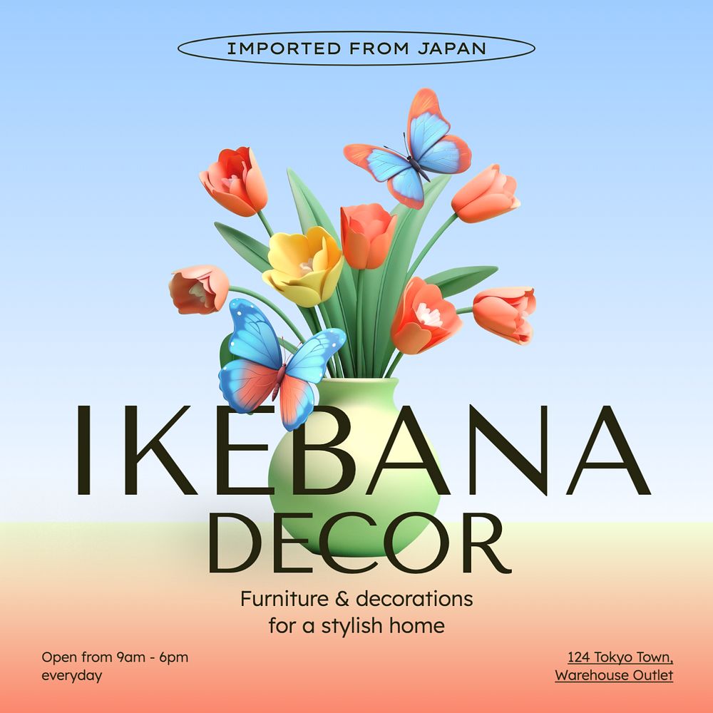 Ikebana home decor Instagram post template, editable text