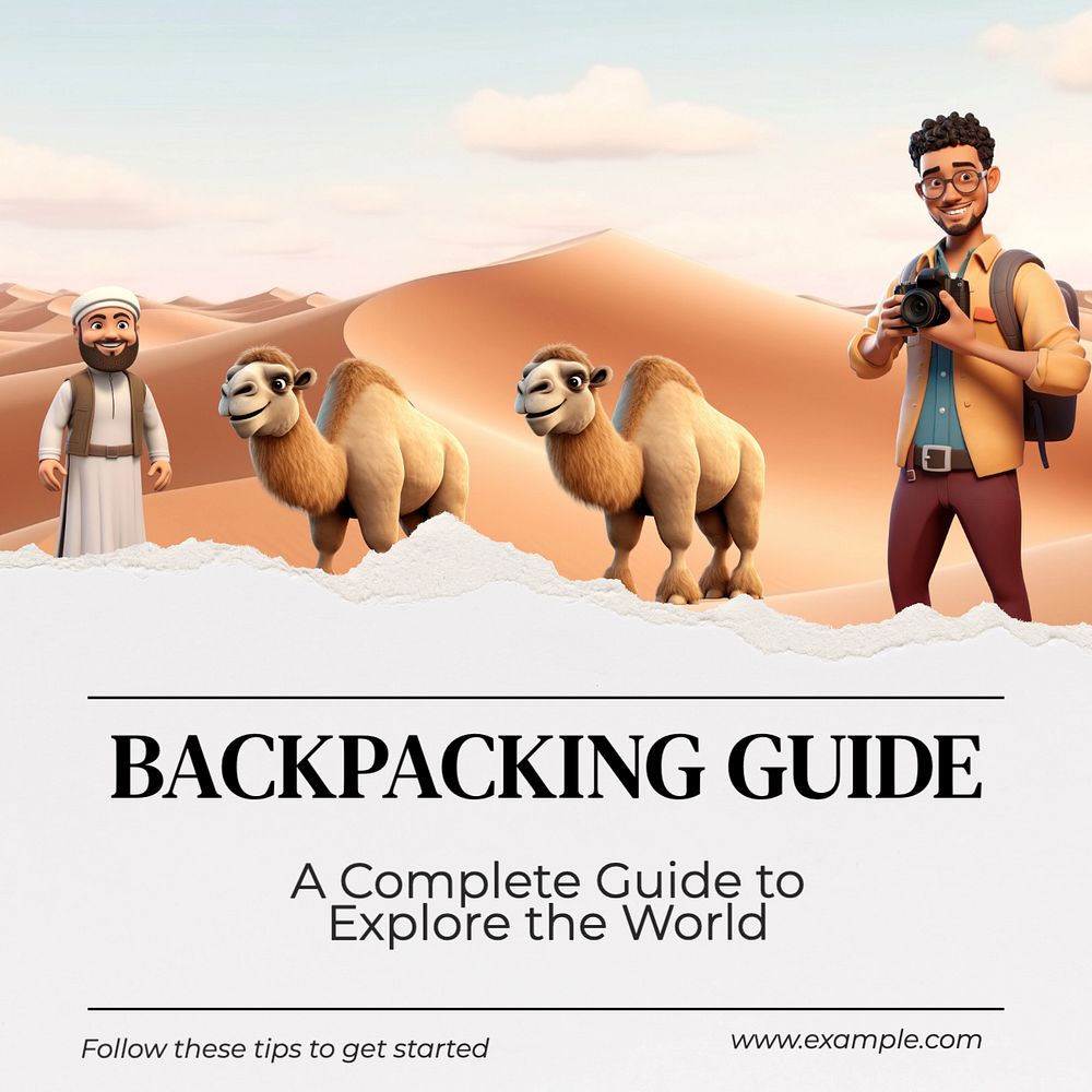 Backpacking guide Instagram post template, editable text