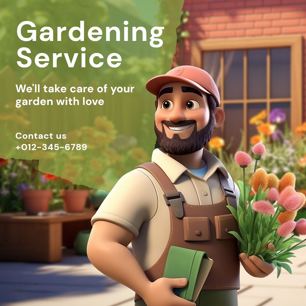 Gardening service Instagram post template, editable text