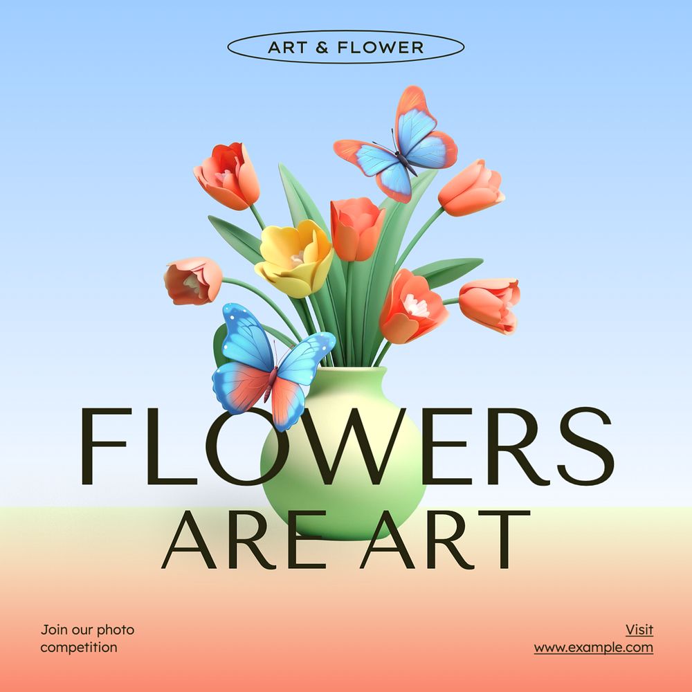 Flower art Instagram post template, editable text