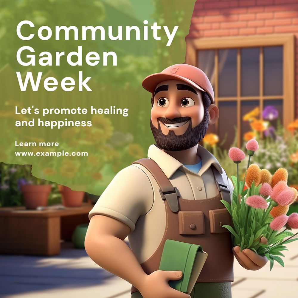 Community garden week Instagram post template, editable text