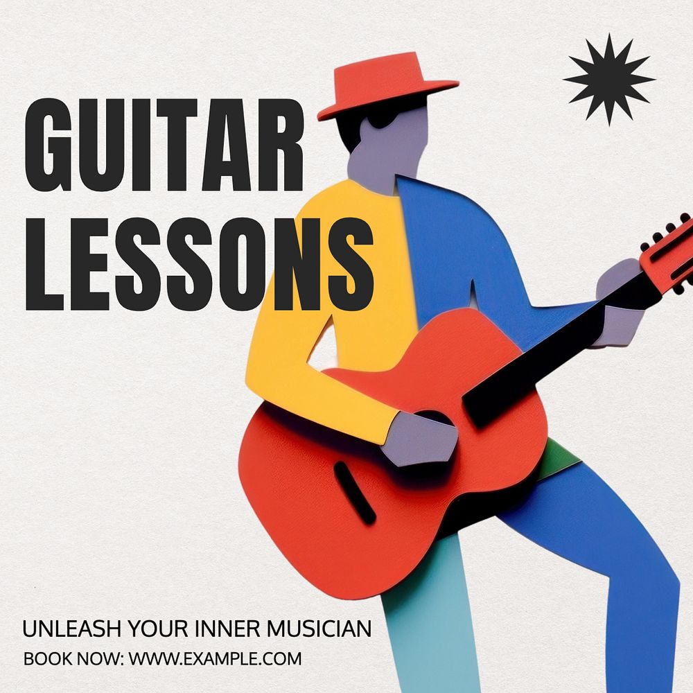 Guitar lessons Instagram post template, editable text