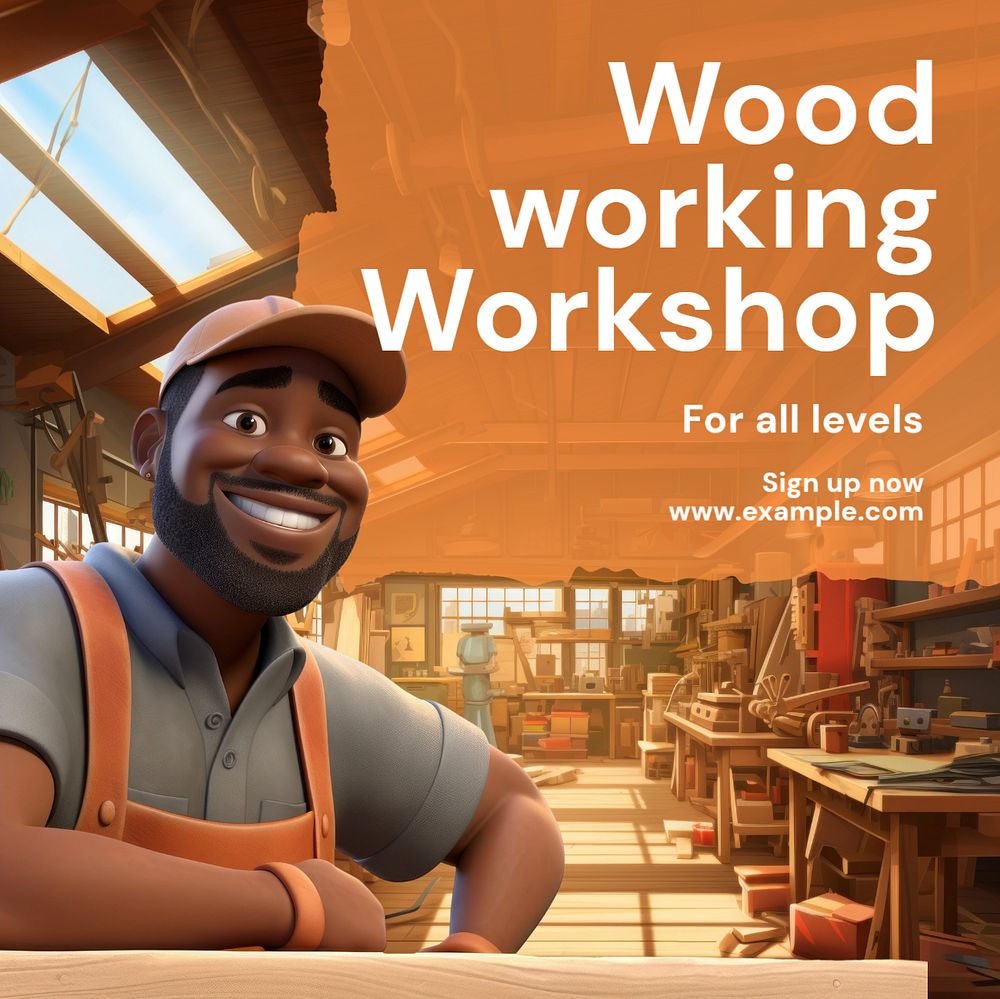 Woodworking workshop Instagram post template, editable text