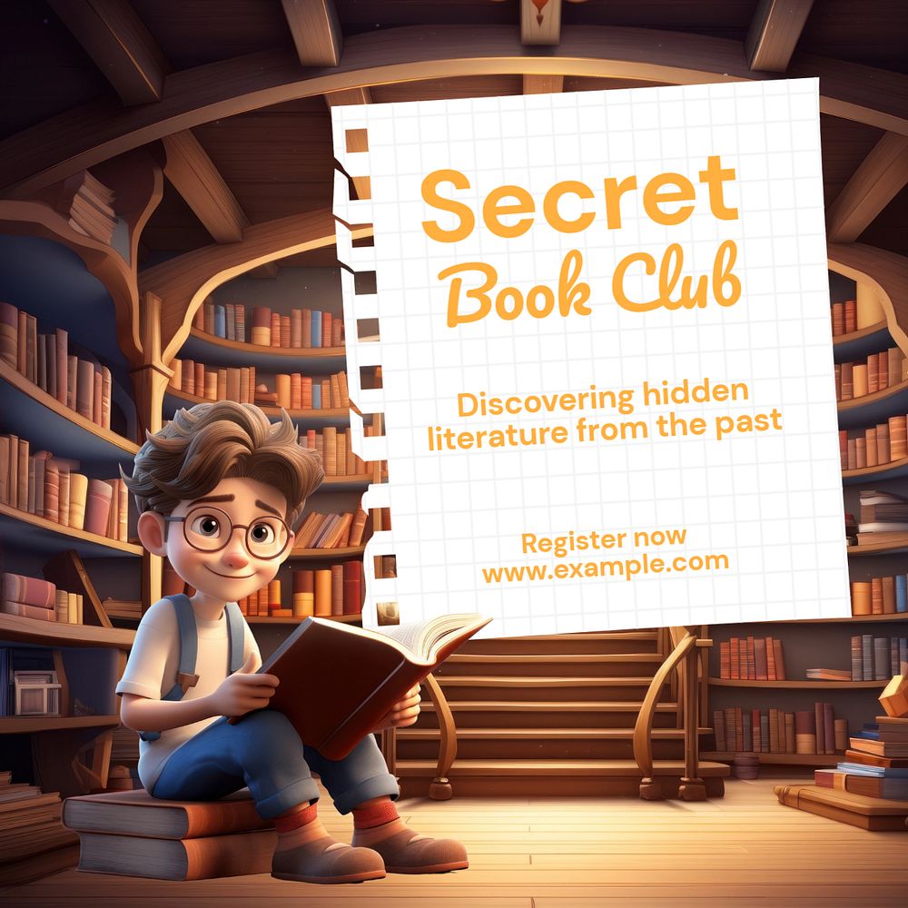 Secret book club Instagram post template, editable text