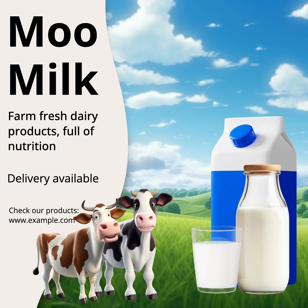 Moo milk Instagram post template, editable text