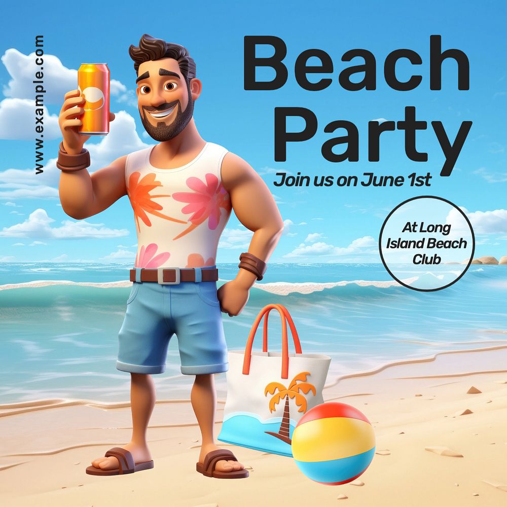 Beach party Instagram post template, editable text