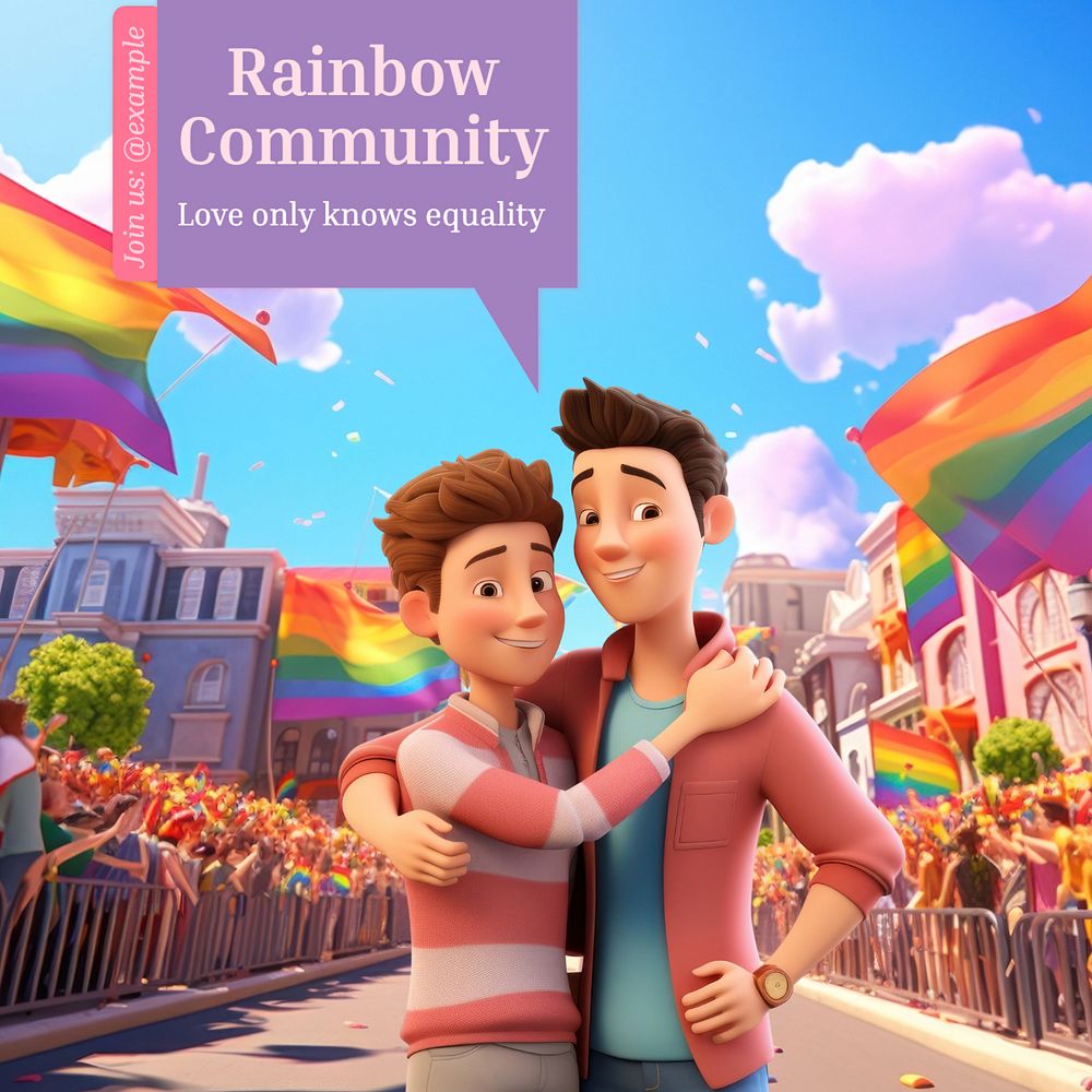 Rainbow community Instagram post template, editable text