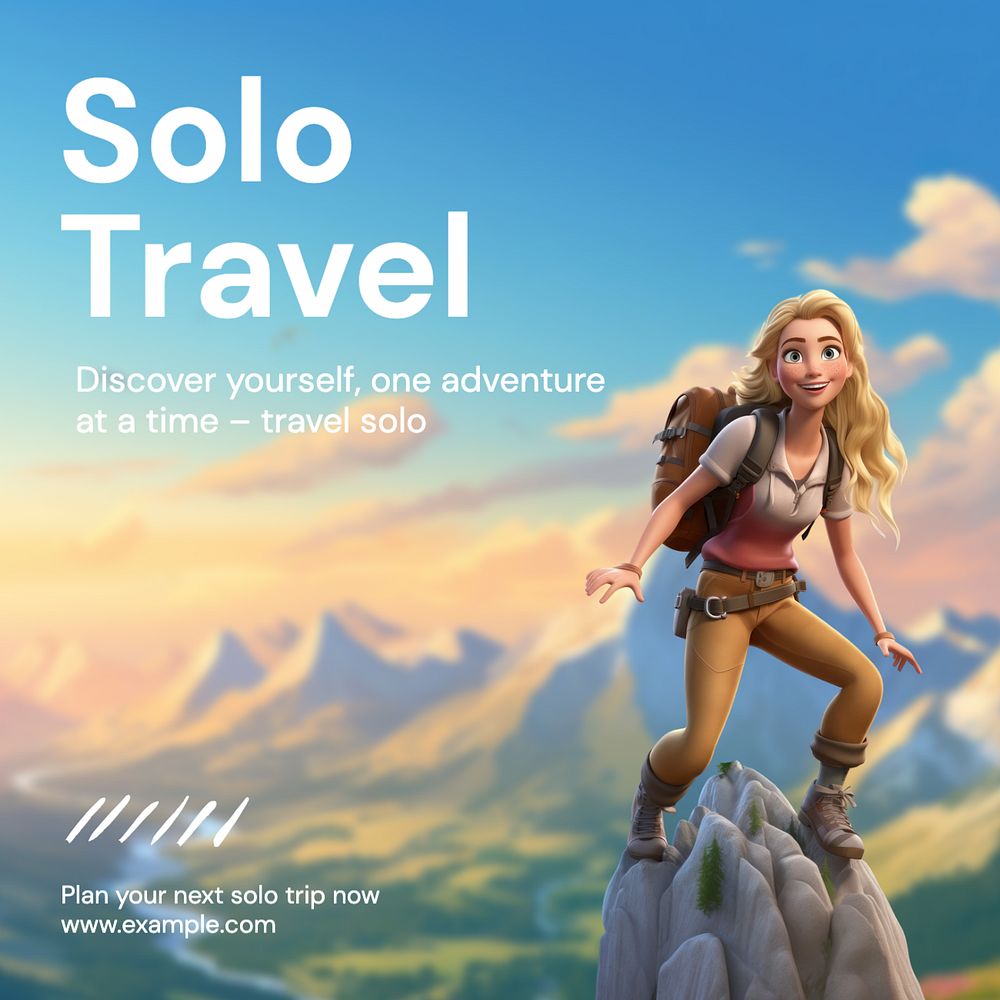 Solo travel Instagram post template, editable text