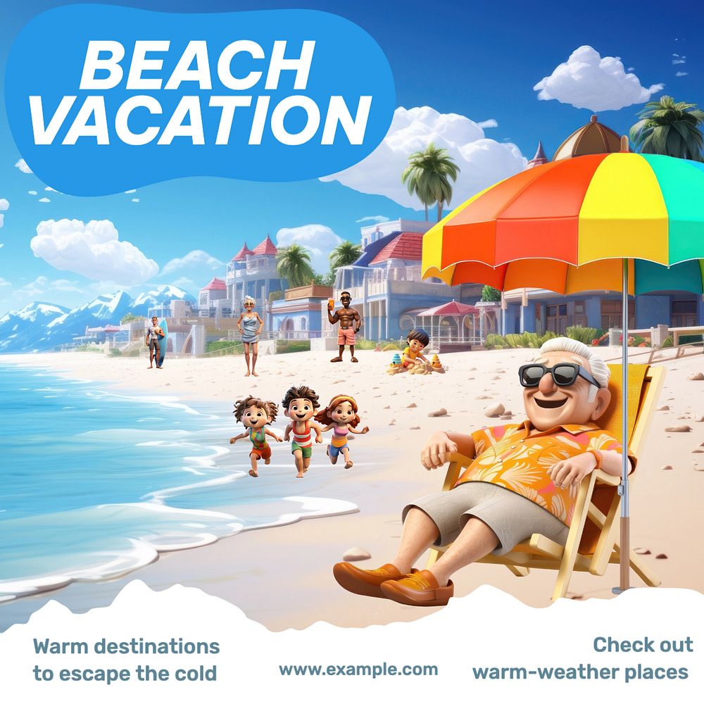 Beach vacation Instagram post template, editable text