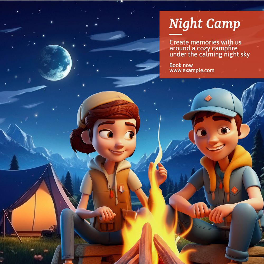 Night camp Instagram post template, editable text