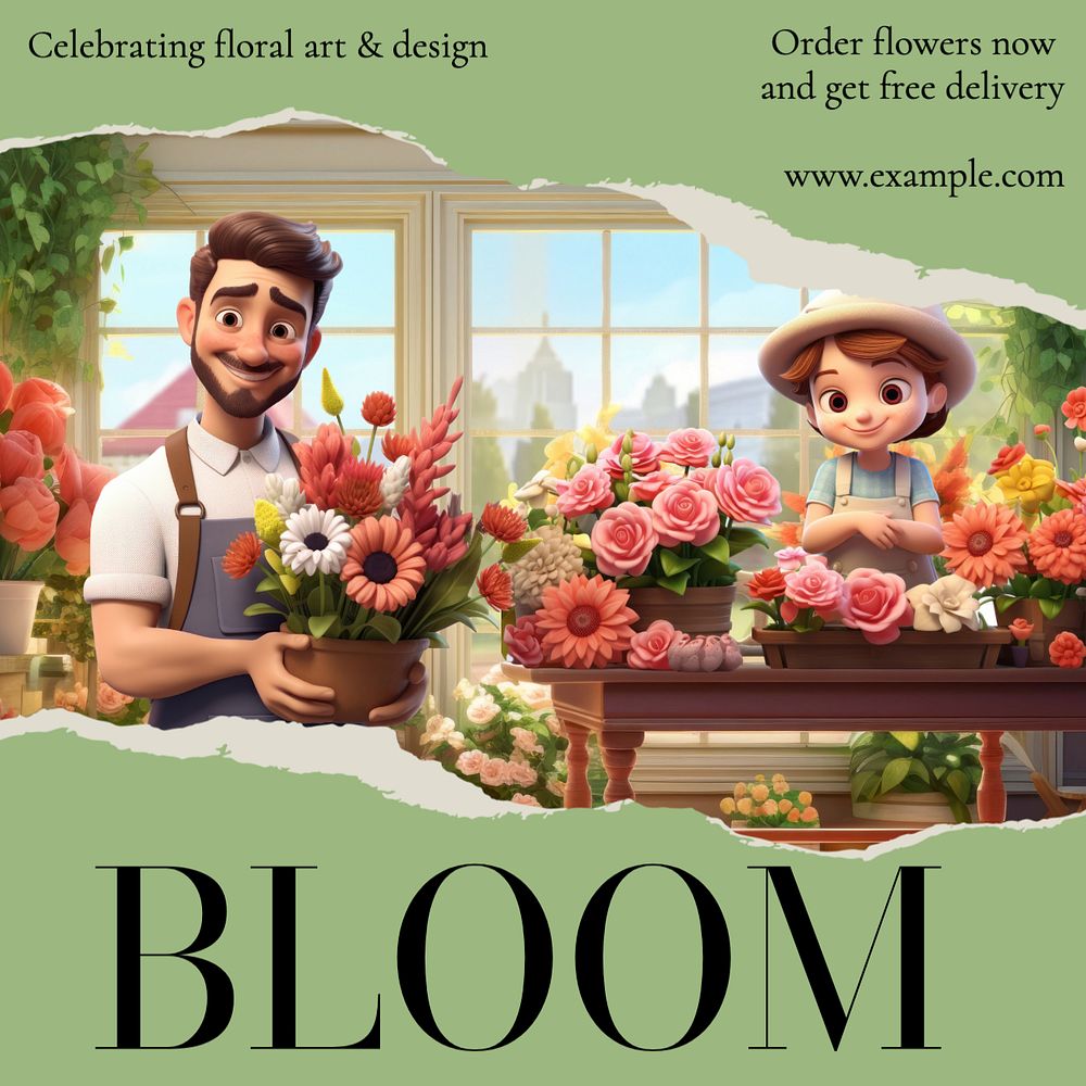 Bloom Instagram post template, editable text