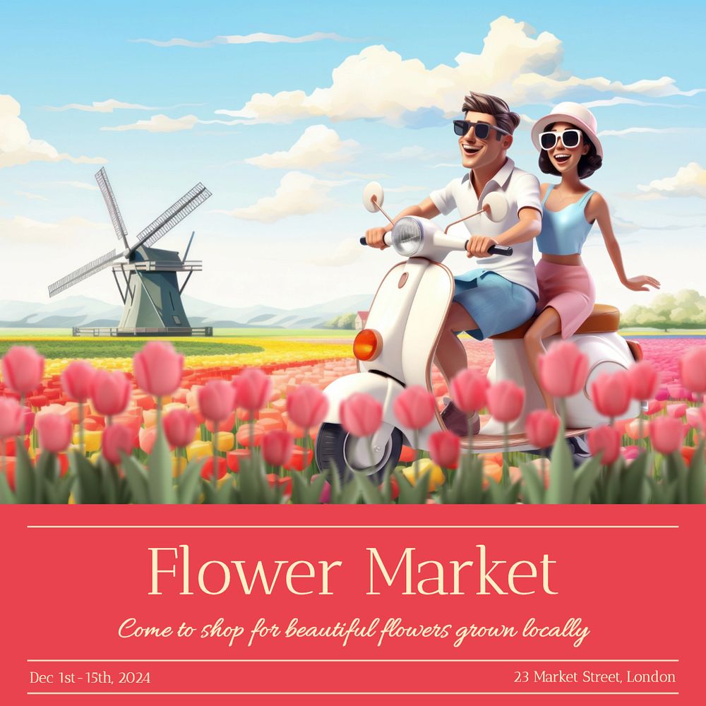 Flower market Instagram post template, editable text