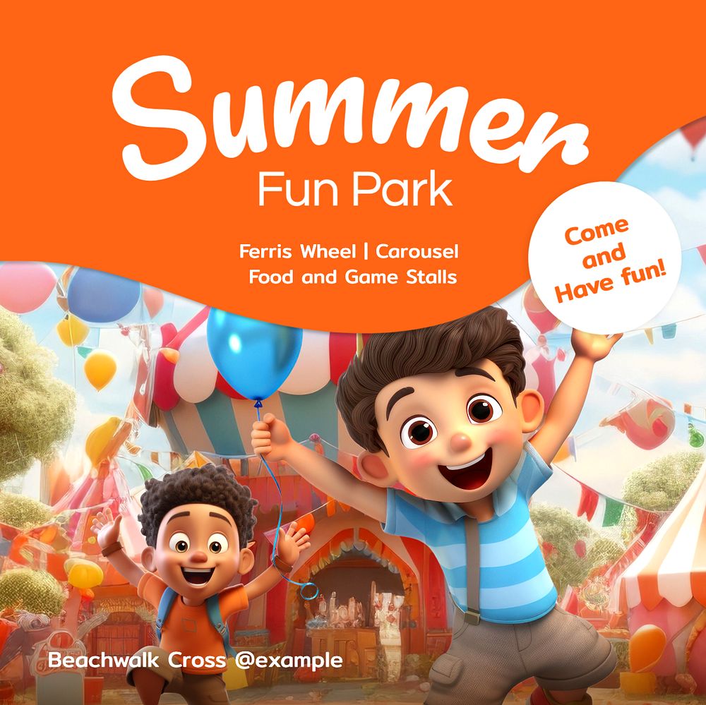 Summer fun park Instagram post template, editable text