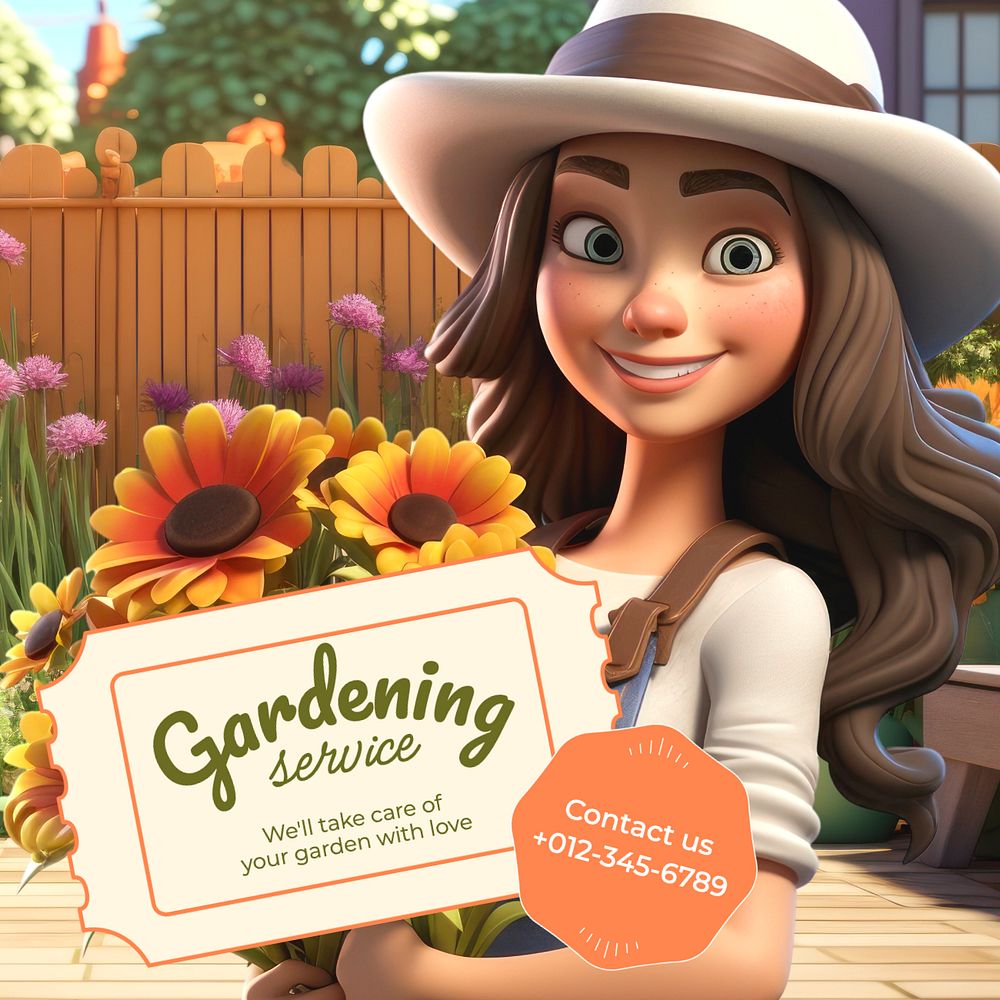 Gardening service Instagram post template, editable text