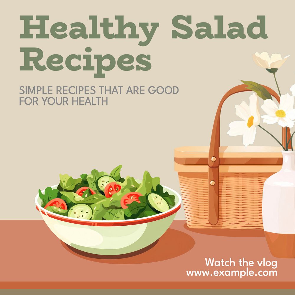 Healthy salad recipes Instagram post template, editable text