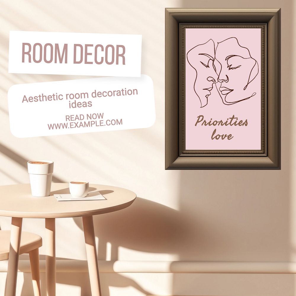 Room decor Instagram post template, editable text