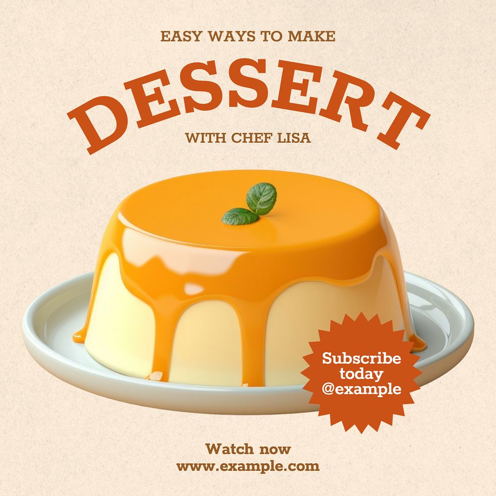 Dessert recipe Instagram post template, editable text