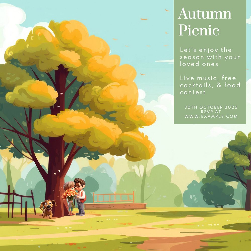 Autumn picnic Instagram post template, editable text