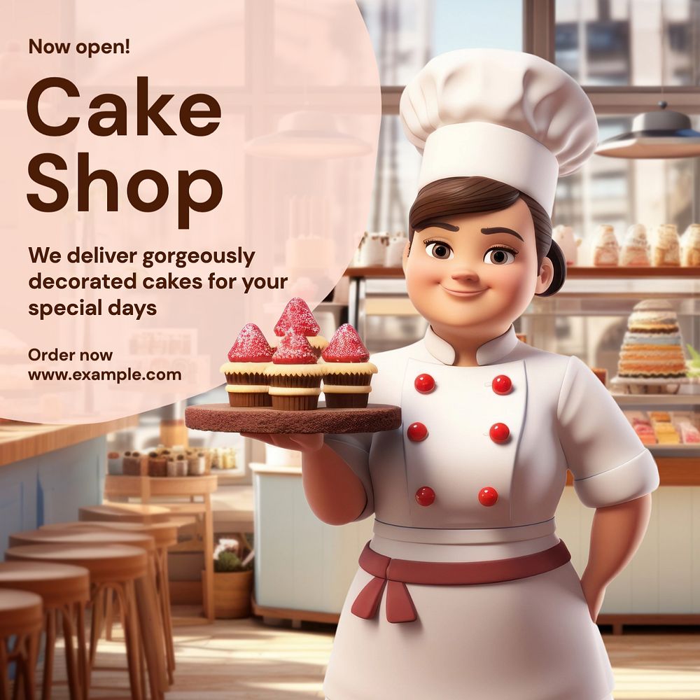 Cake shop Instagram post template, editable text