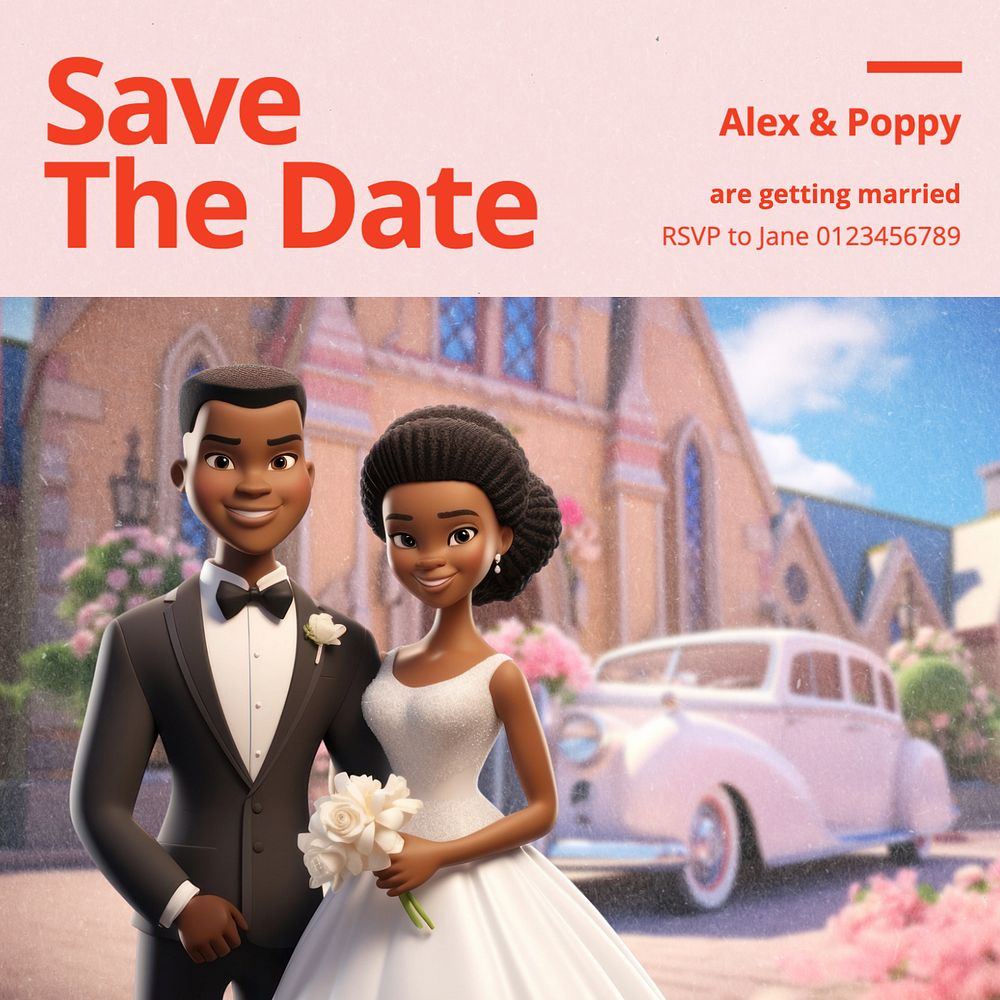 Save the date Instagram post template, editable text