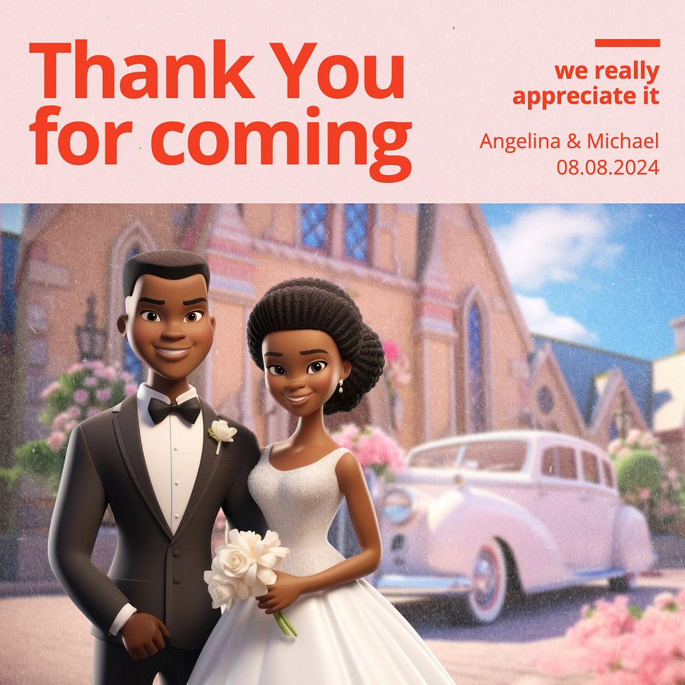 Wedding thank you Instagram post template, editable text