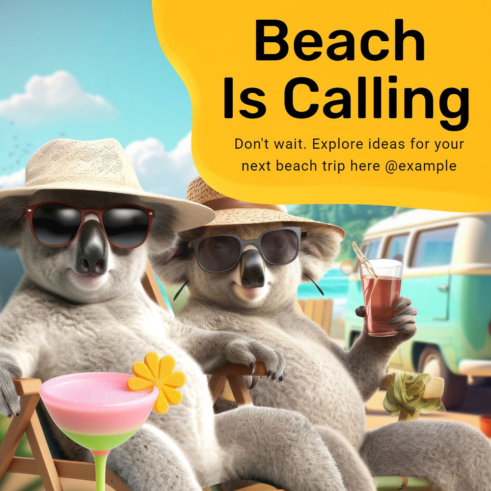 Beach is calling Instagram post template, editable text