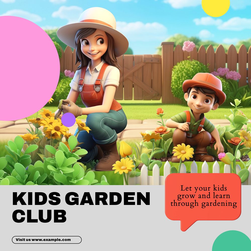 Kids garden club Instagram post template, editable text