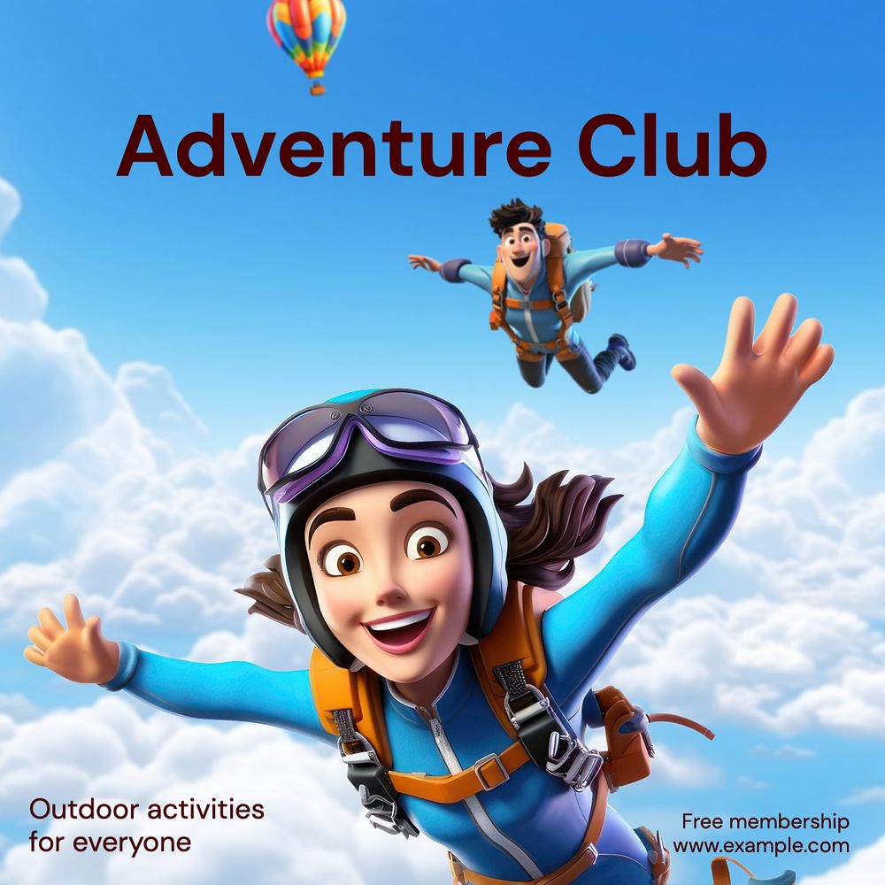 Adventure club Instagram post template, editable text