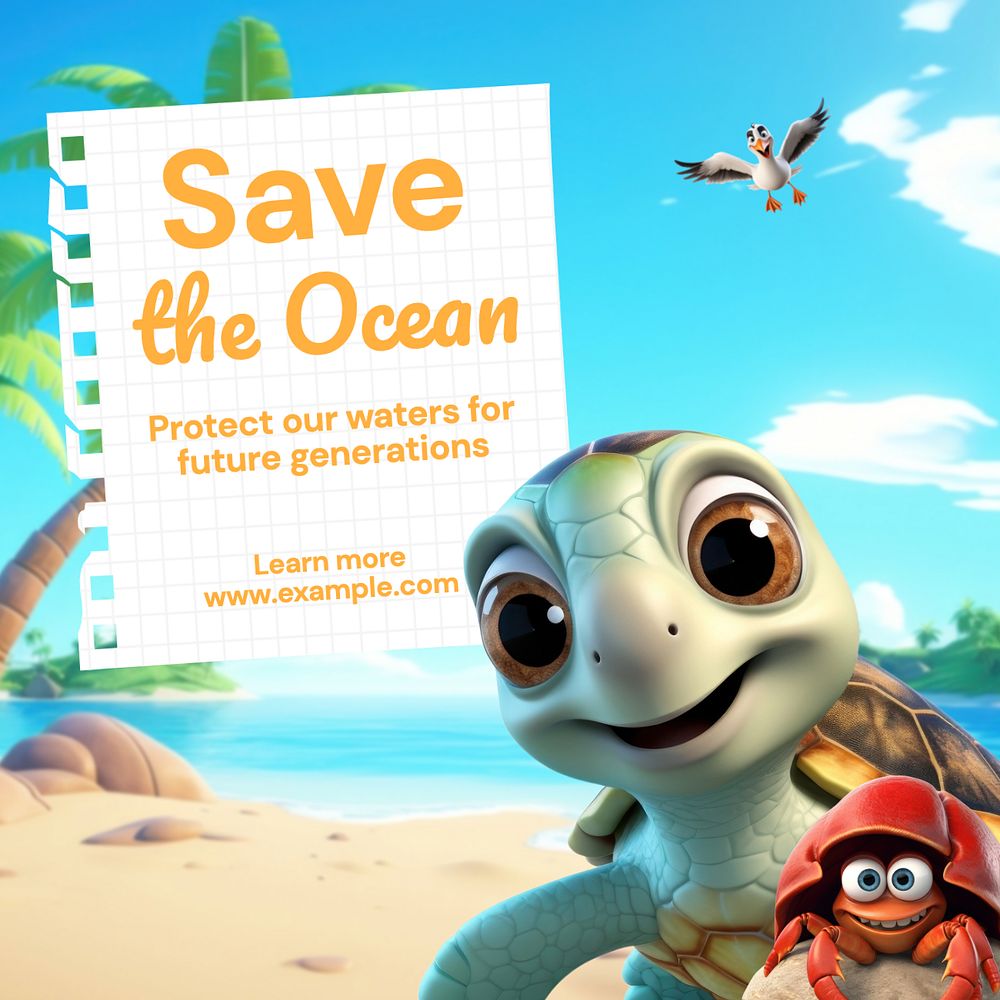 Save the ocean Instagram post template, editable text