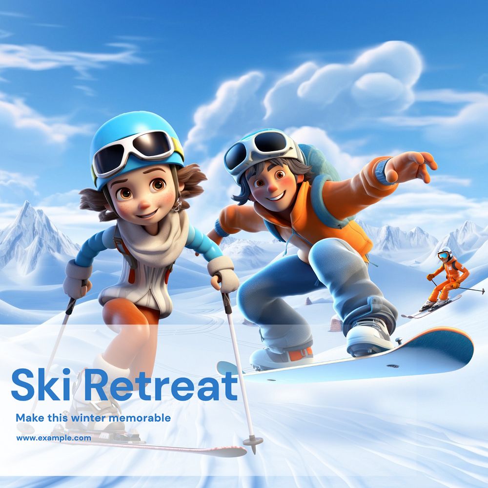 Ski retreat Instagram post template, editable text