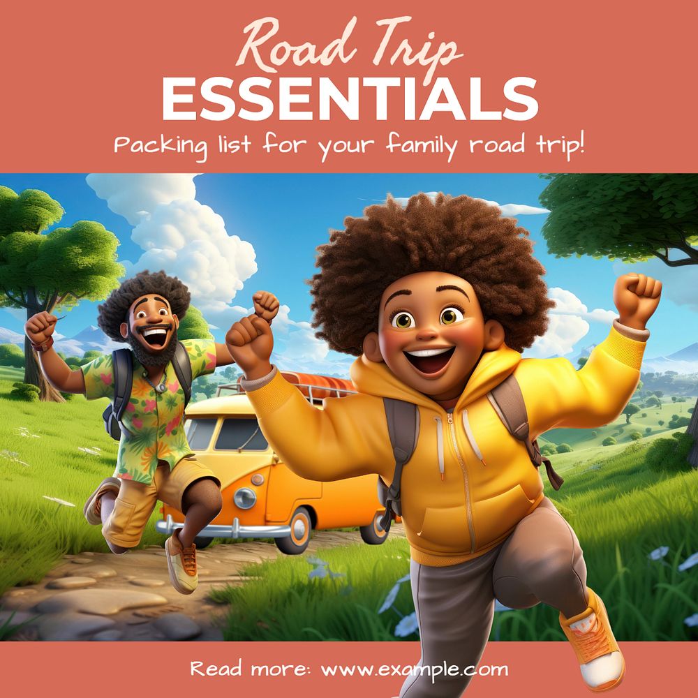 Road trip essentials Instagram post template, editable text