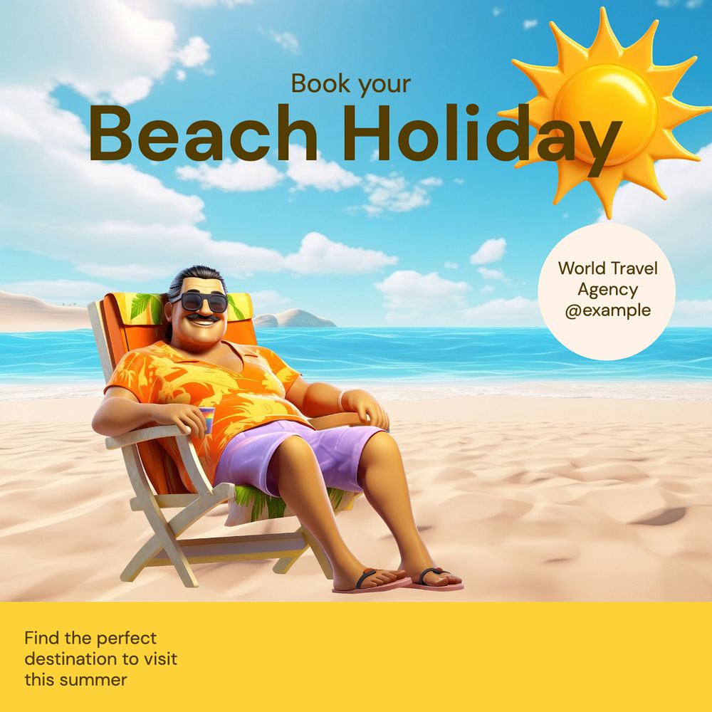 Beach holiday Instagram post template, editable text