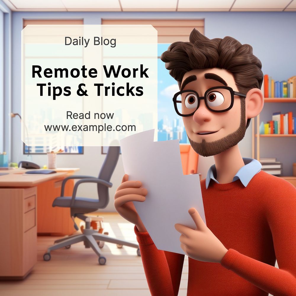 Remote work tips Instagram post template, editable text