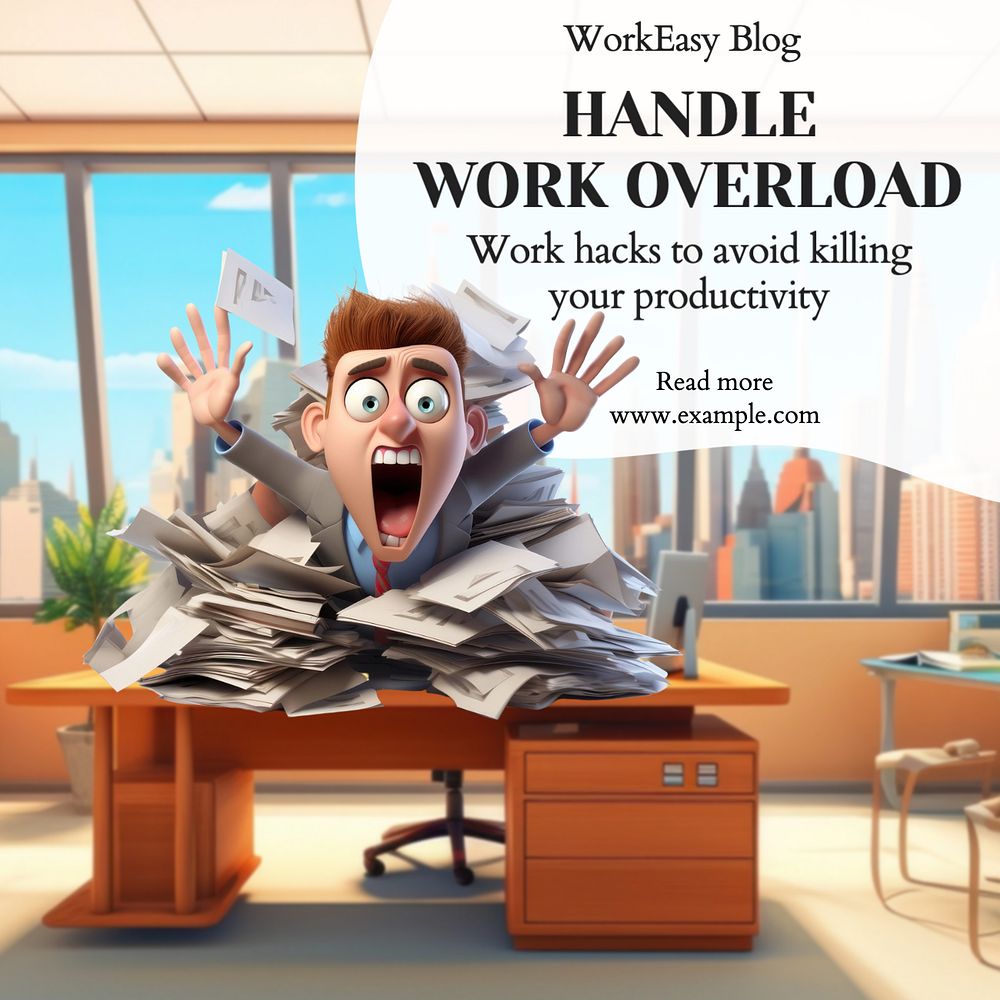 Work overload Instagram post template, editable text