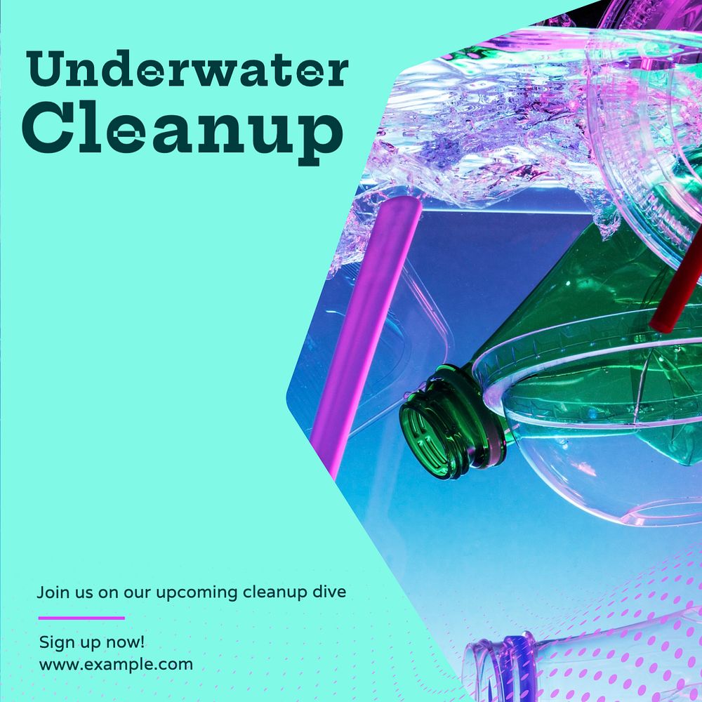 Underwater cleanup Instagram post template, editable text