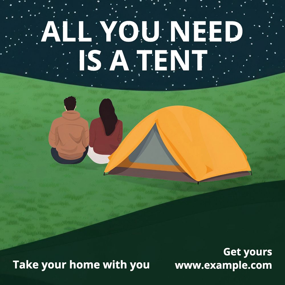 Camping tent Instagram post template, editable text