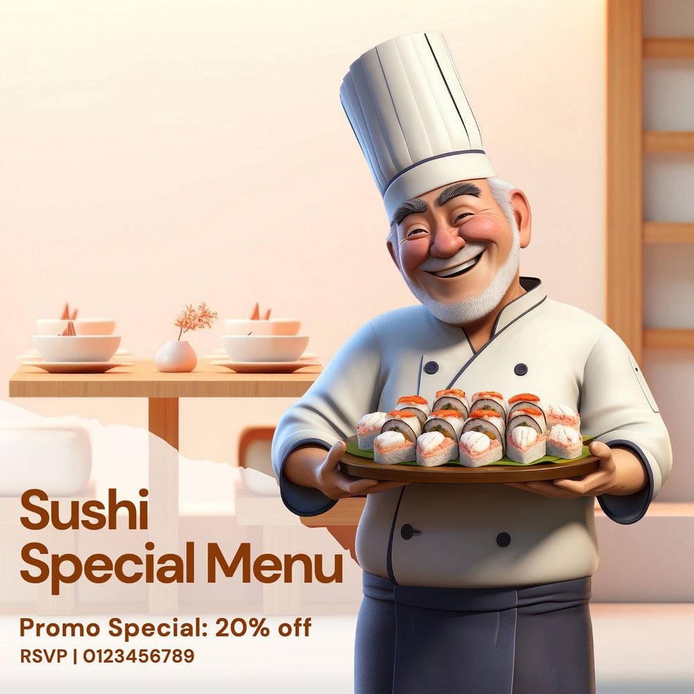 Sushi special menu Instagram post template, editable text