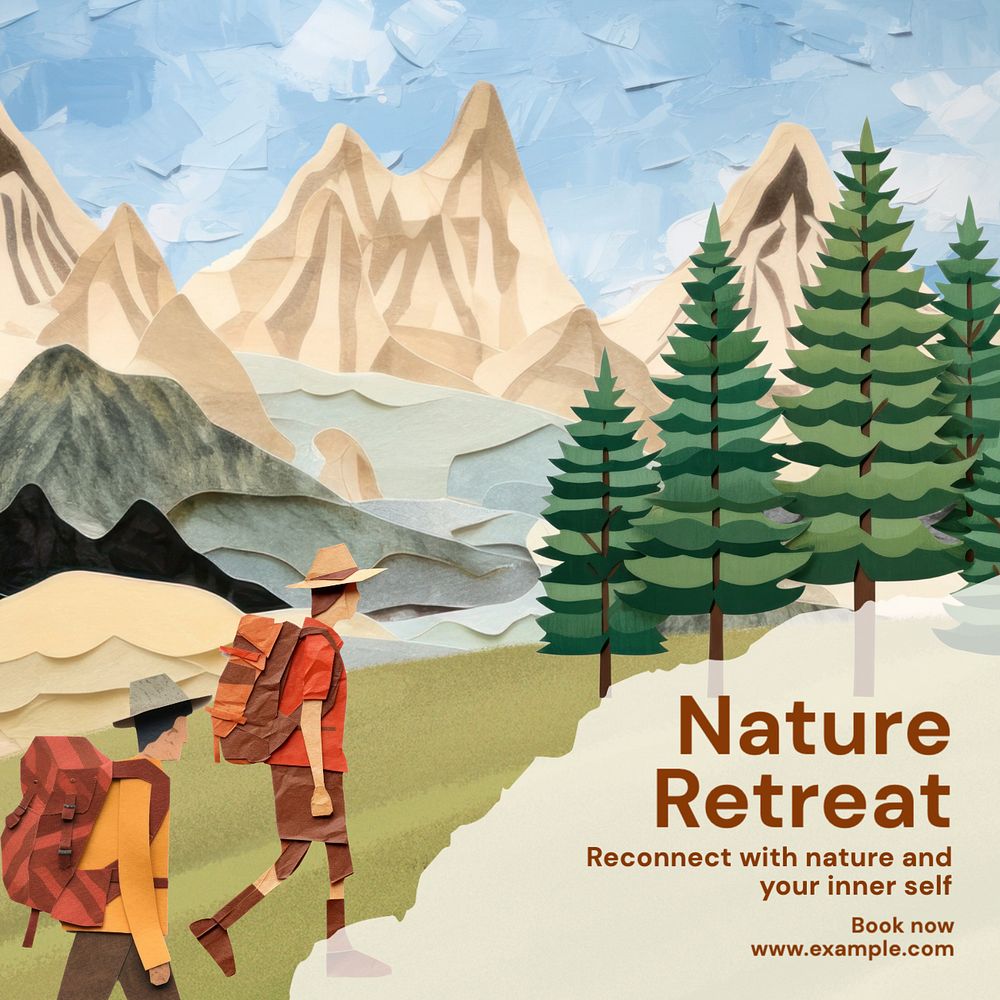 Nature retreat Instagram post template, editable text