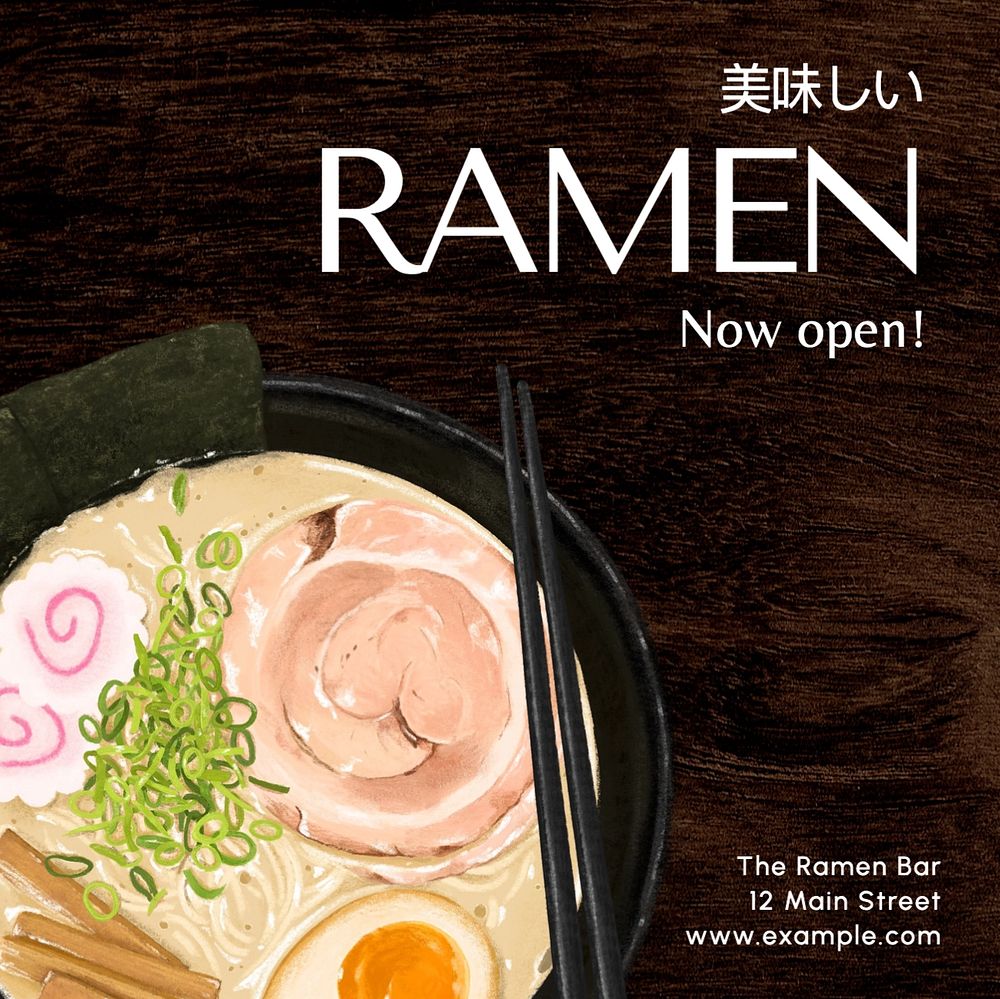 Ramen bar Instagram post template, editable text