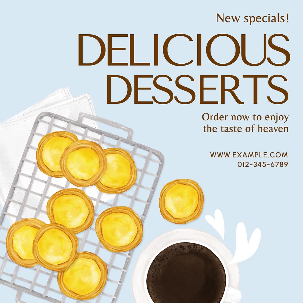 Delicious dessert Instagram post template, editable text